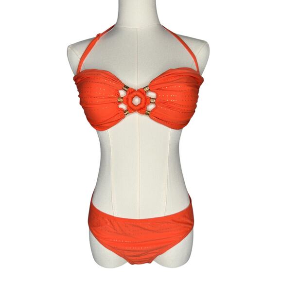 Carmen Marc Valvo Orange 2 Piece Bikini Swimsuit Women's Size Large Beach EUC - Picture 1 of 8